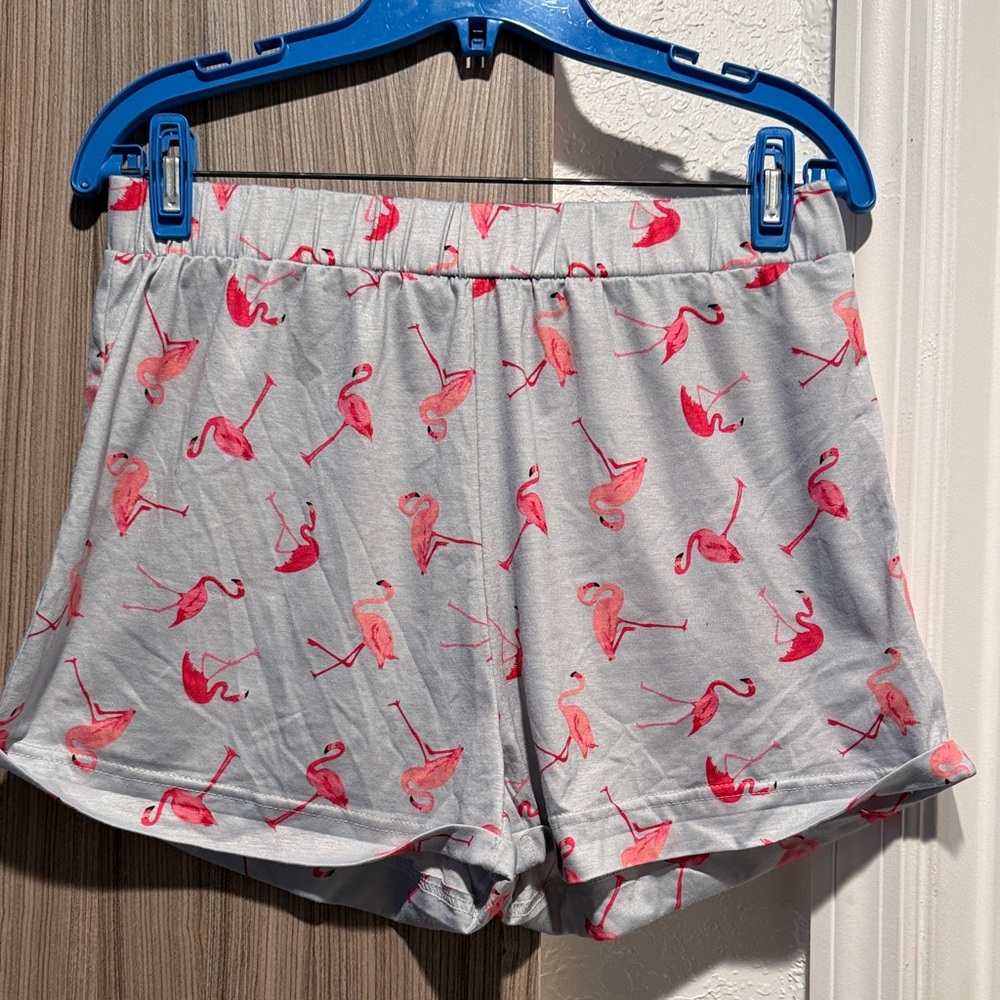 Gray Flamingo Pajama Shorts
